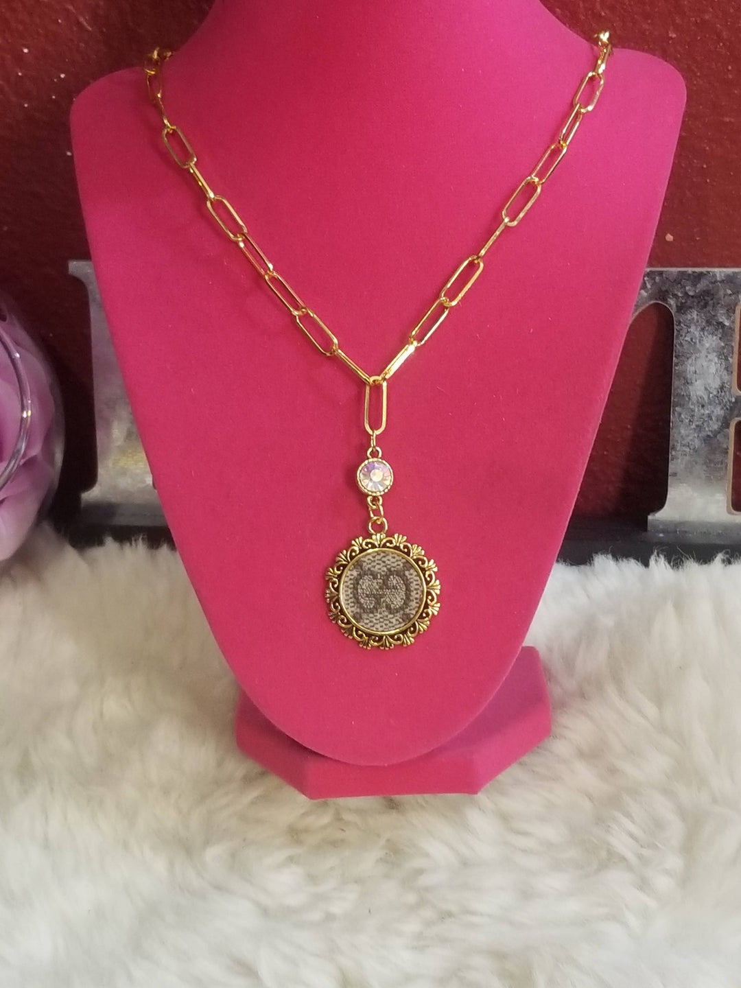 Upcycled Gucci inspired designer Necklace