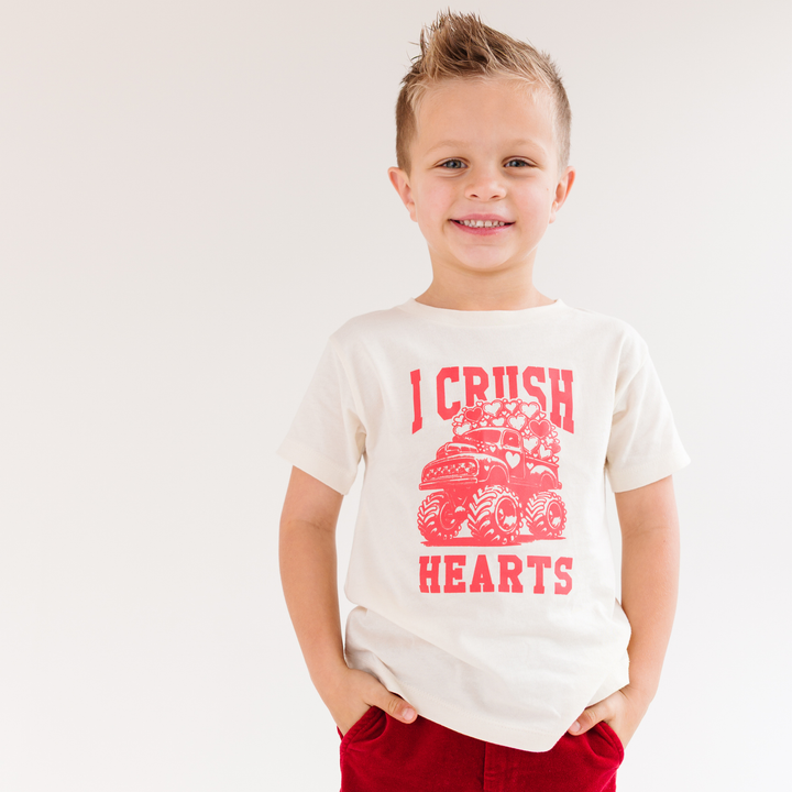 I Crush Hearts Monster Truck Valentines Day Kid Shirt    : Natural