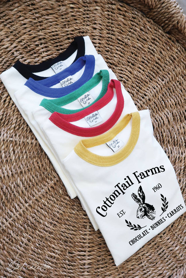 COTTONTAIL FARMS Toddler Unisex Ringer Top : NATURAL/MUSTARD