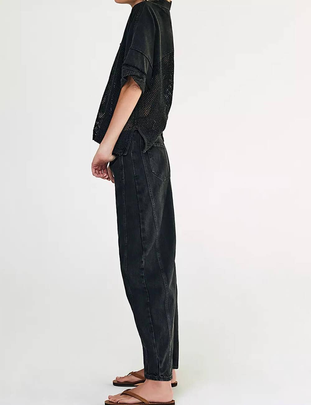 Ladies Mid Rise Wide Leg Barrel Jeans SKP522: Denim Blue / XS