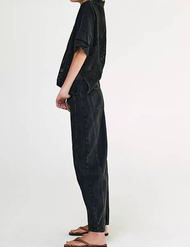Ladies Mid Rise Wide Leg Barrel Jeans SKP522: Denim Blue / S