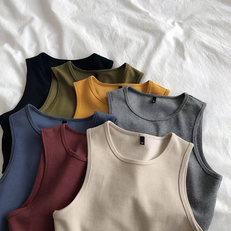 Daily r-neck sleeveless athletic crop tank top: Charcoal