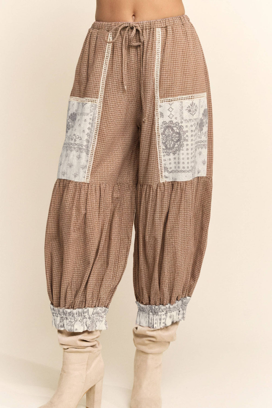 CONTRAST PATCHWORK BLOOMER PANTS: Rose Pink