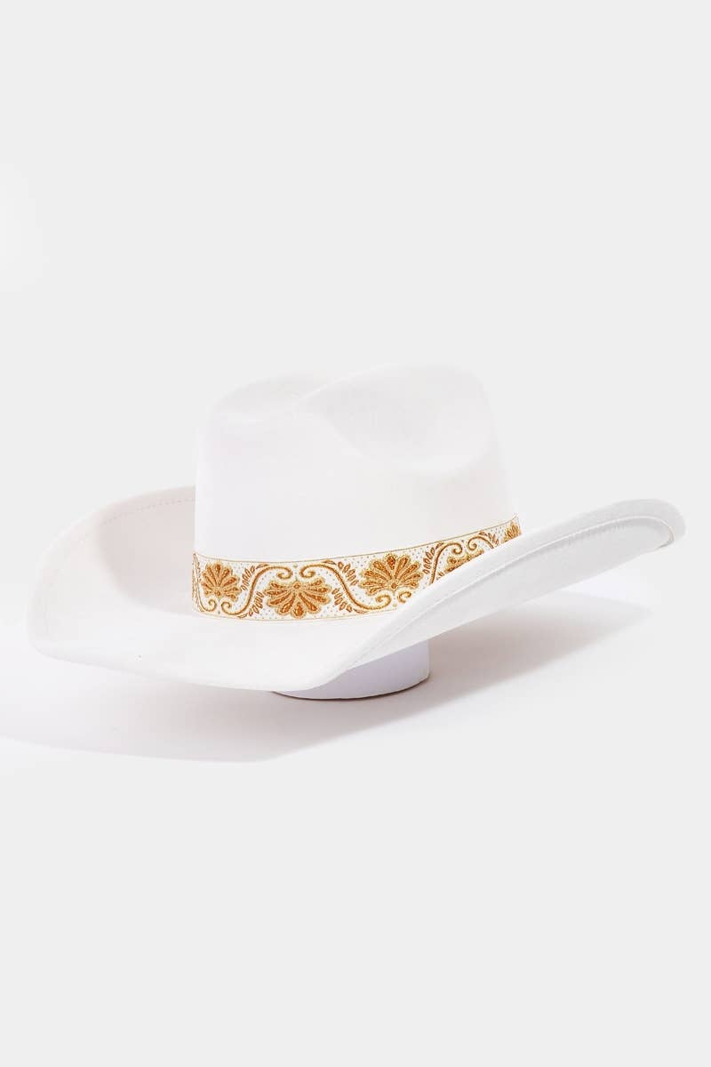 Western Intricate Border Pattern Band Cowboy Hat: BK