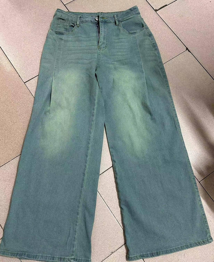 Washed Extra-Long Wide-Leg Jeans: DarkBlue / M