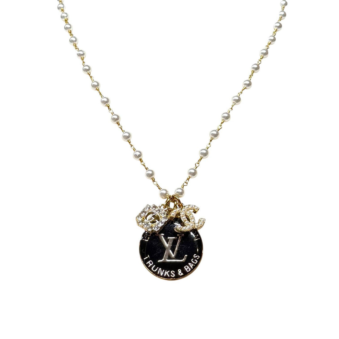 Repurposed Vintage Pearl Rhinestone Necklace: White