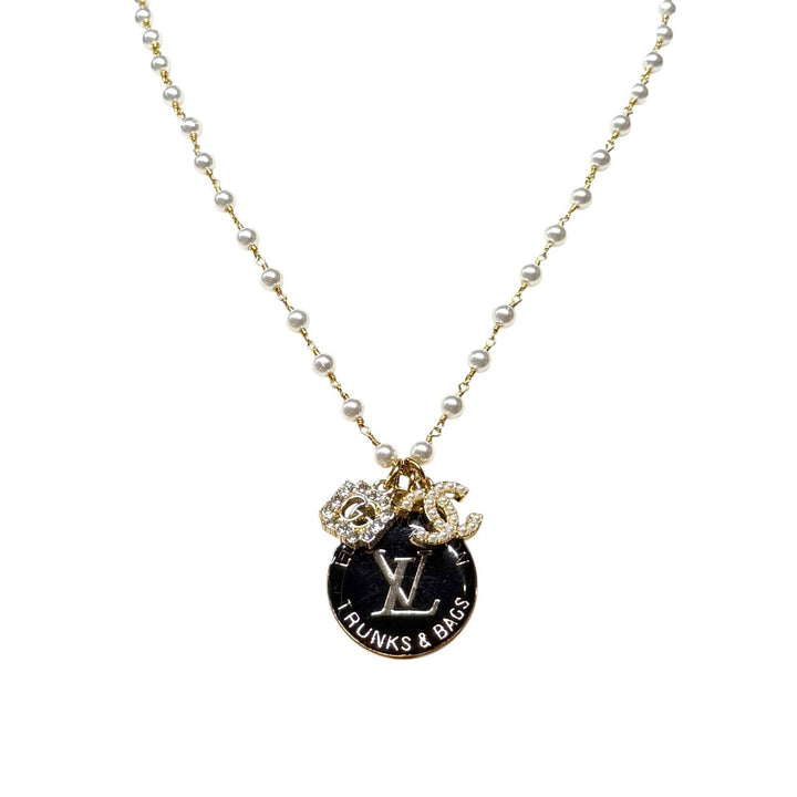 Repurposed Vintage Pearl Rhinestone Necklace: White