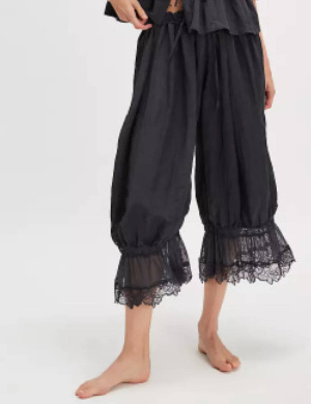 Ladies Elastic Waist Lace String Tie Lantern Pants: Coffee / M