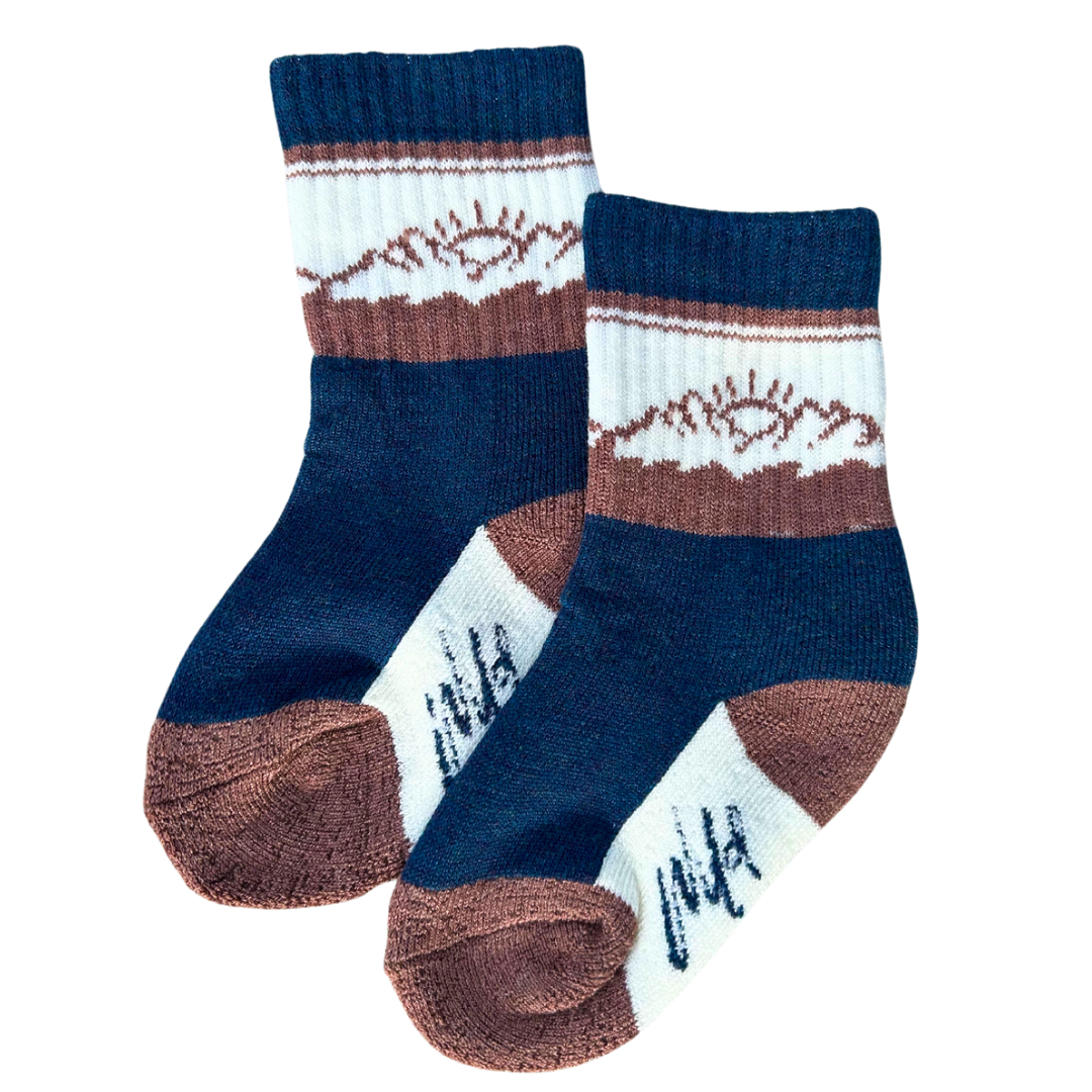 Navy Blue Boot socks “Wild” Merino Wool: Youth (4-8 years)