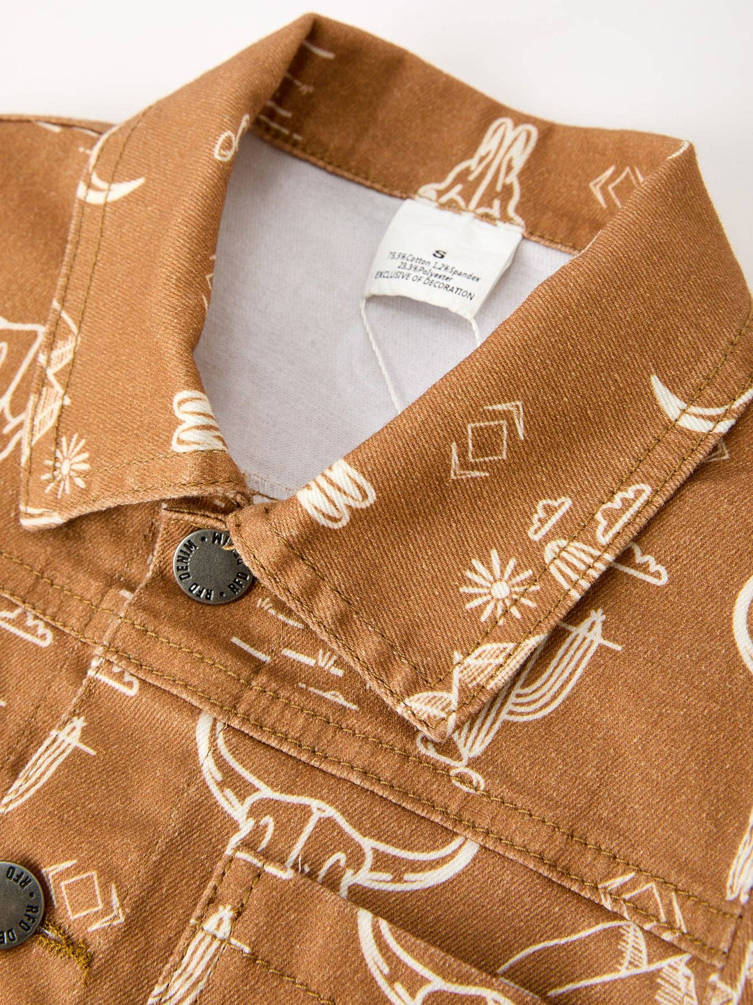 Girls Western Desert Print Brown Denim Jacket With Pockets