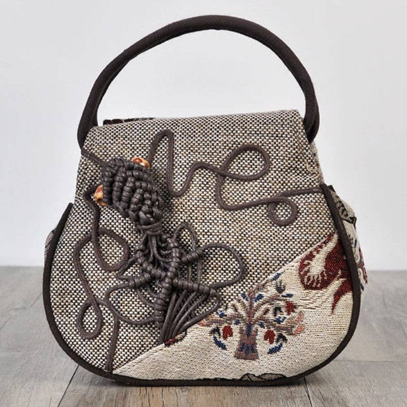 Handmade Mini Jute Tote Bag With Embroidery: WHITE