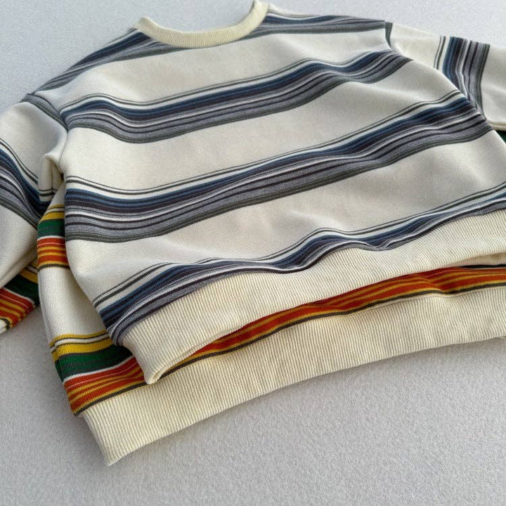 Arrival Kids Unisex Soft Comfortable Long Sleeves Striped Top Casual Sweatshirt: Colorful / 110 (3-5Y)