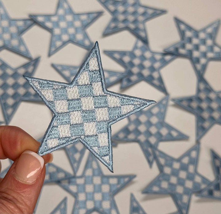 Checkered Star patch, game day patch, dance, cheer patch: Black