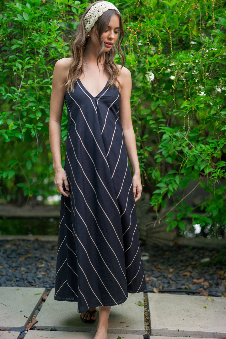 STRIPED PATTERN ASYMMETRICAL DRESS