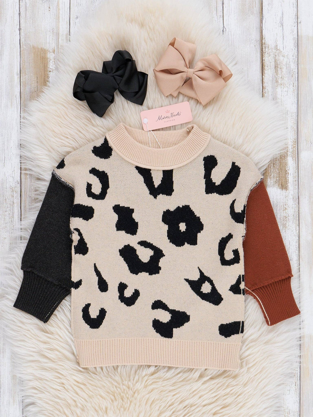 Mom & Me Tan Leopard Mock Neck Sweater: Girl / L(4yrs)