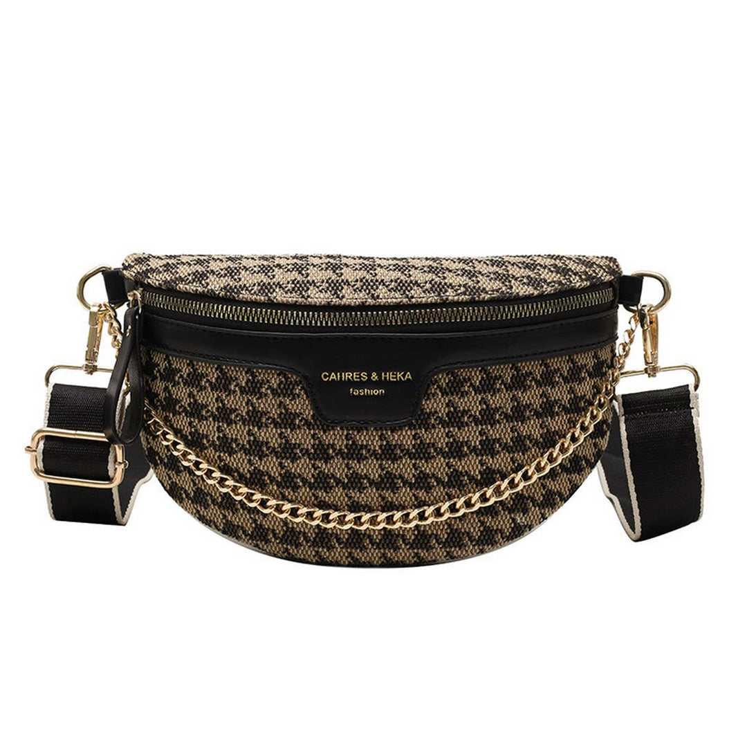 LEOPARD PRINT BLACK CHAIN STRAP FANNY BELT BAG_CWAB0923: BROWN2 / (OS) 1