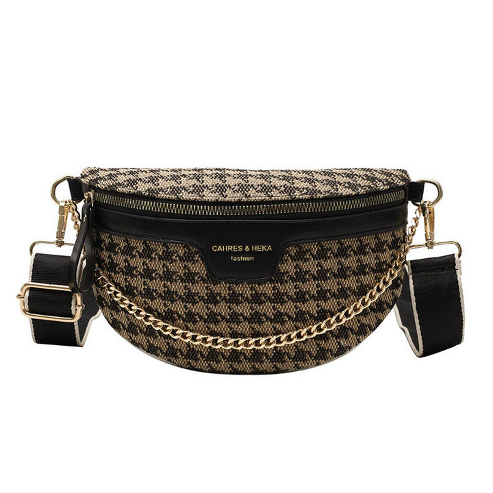 LEOPARD PRINT BLACK CHAIN STRAP FANNY BELT BAG_CWAB0923: BROWN2 / (OS) 1