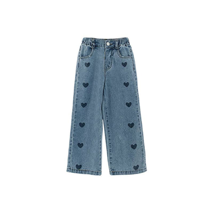 Heart Wide-Leg Denim Jeans: Blue / English / 6/7
