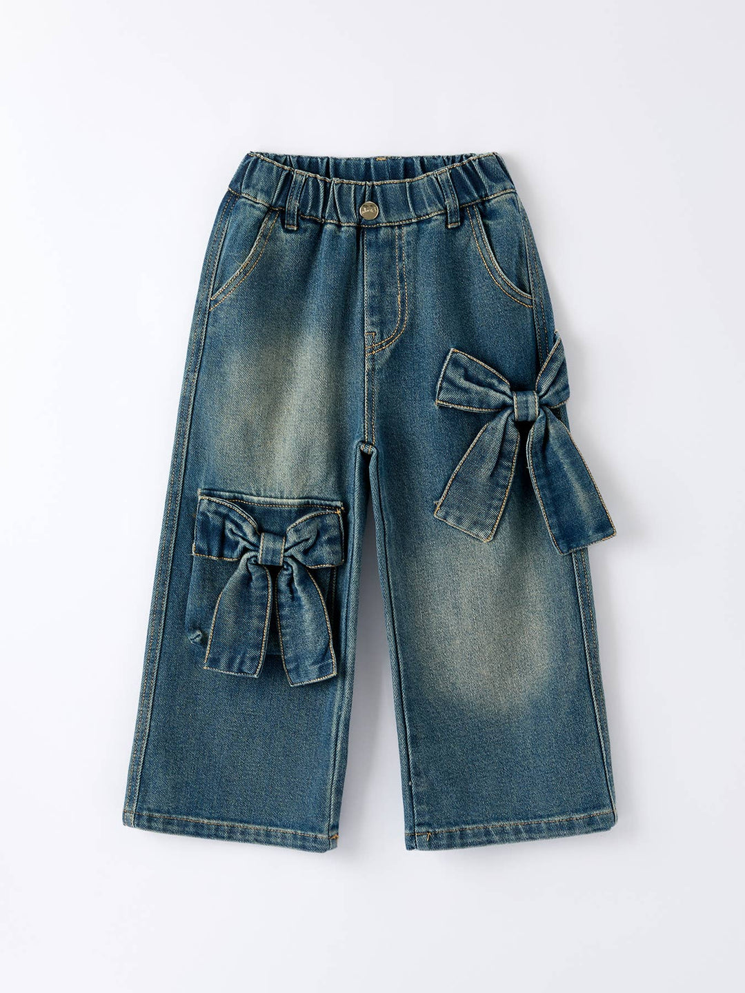 Girls Bow Stretch Wide-Leg Jeans: 3 / Black