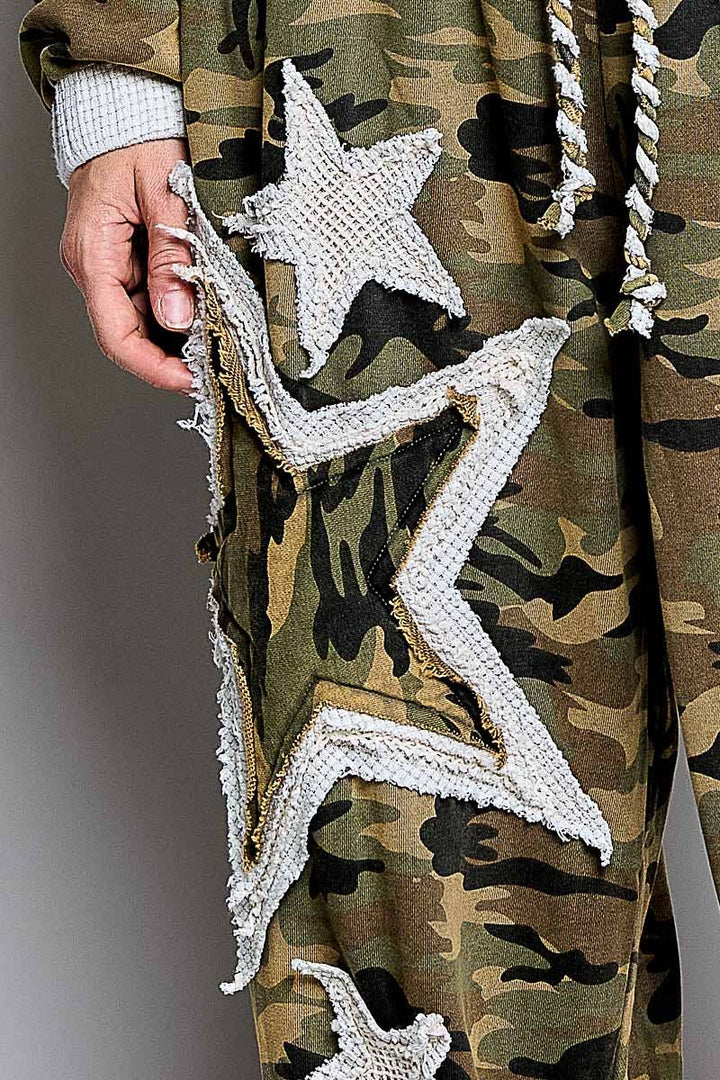 Vintage Floral Camo Star Patch French Terry Wide-Leg Pants