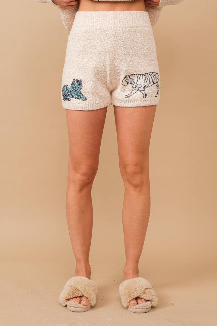34242SET-Cozy Multi Tiger Sequin op with Matching Shorts: CREAM / S