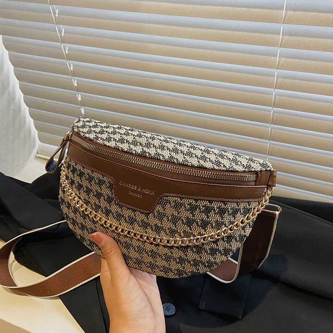 LEOPARD PRINT BLACK CHAIN STRAP FANNY BELT BAG_CWAB0923: BROWN2 / (OS) 1