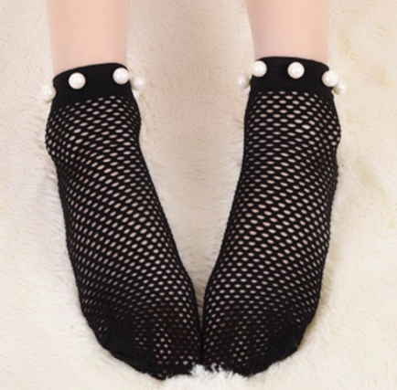 Fishnet socks: Black with bow back