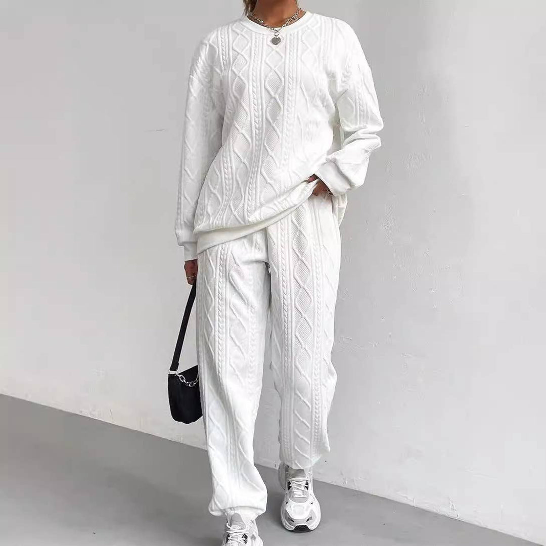 Cozy Cable Knit Lounge Set Women Soft Warm Two Piece Outfit