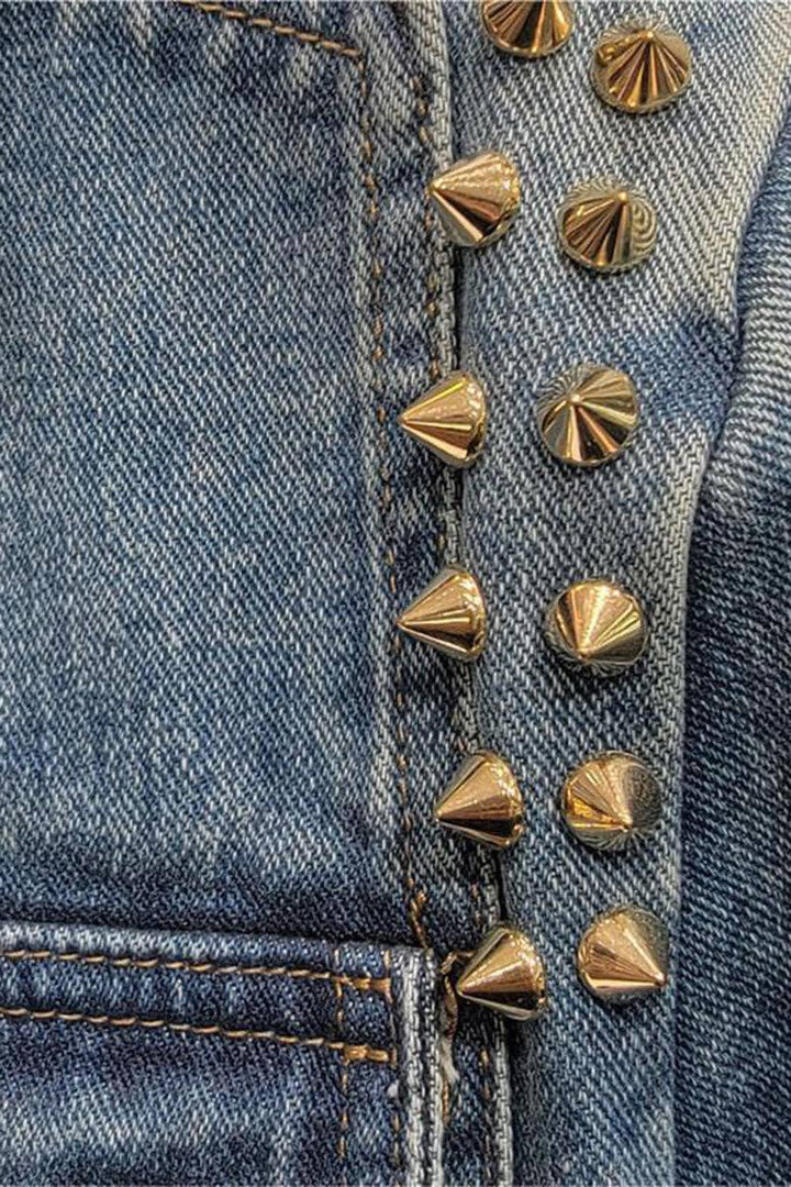 Fringe Embellished Denim Jacket: LIGHT BLUE