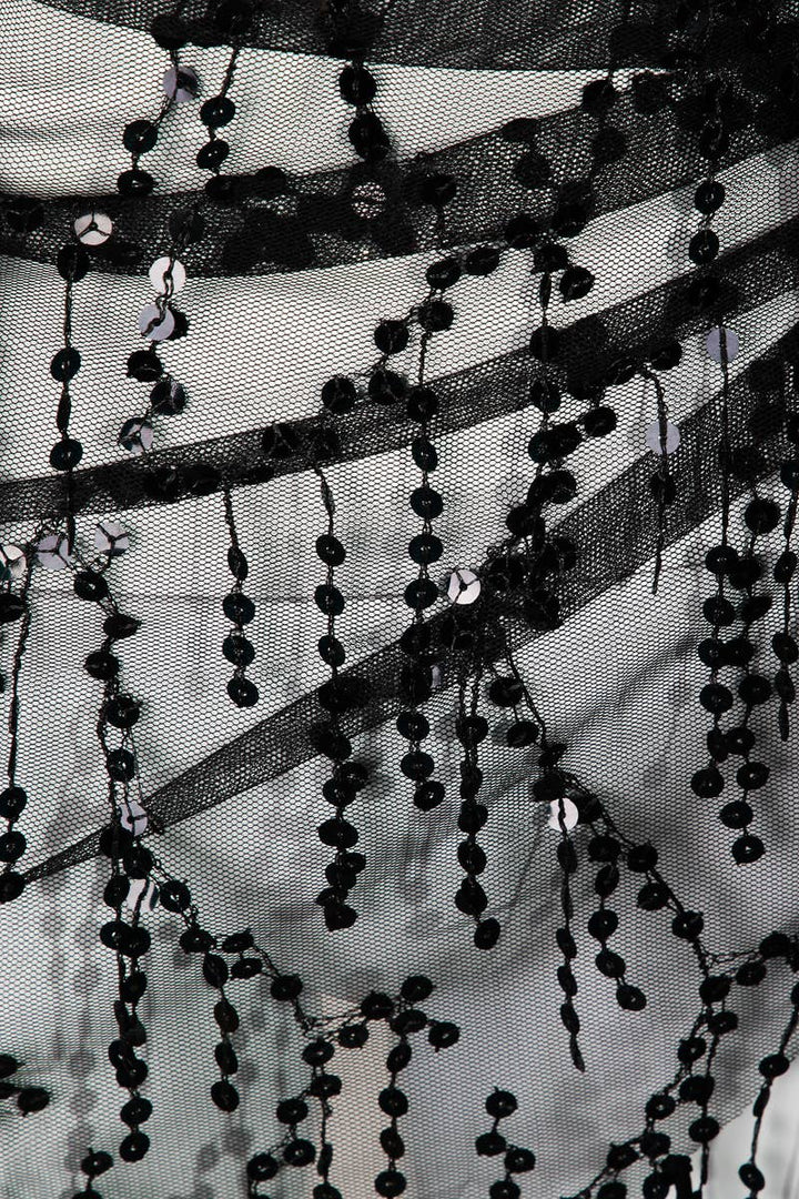 Sequin Fringe Mesh Sarong: BK