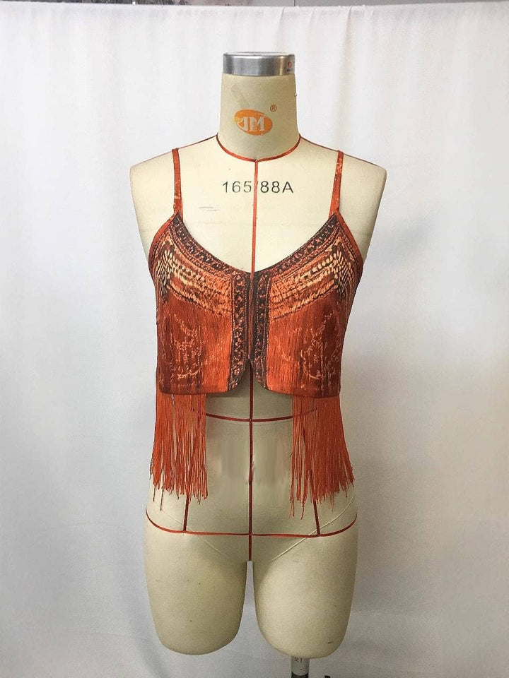 Boho Wild Western tassel cami tank top: Brown / M