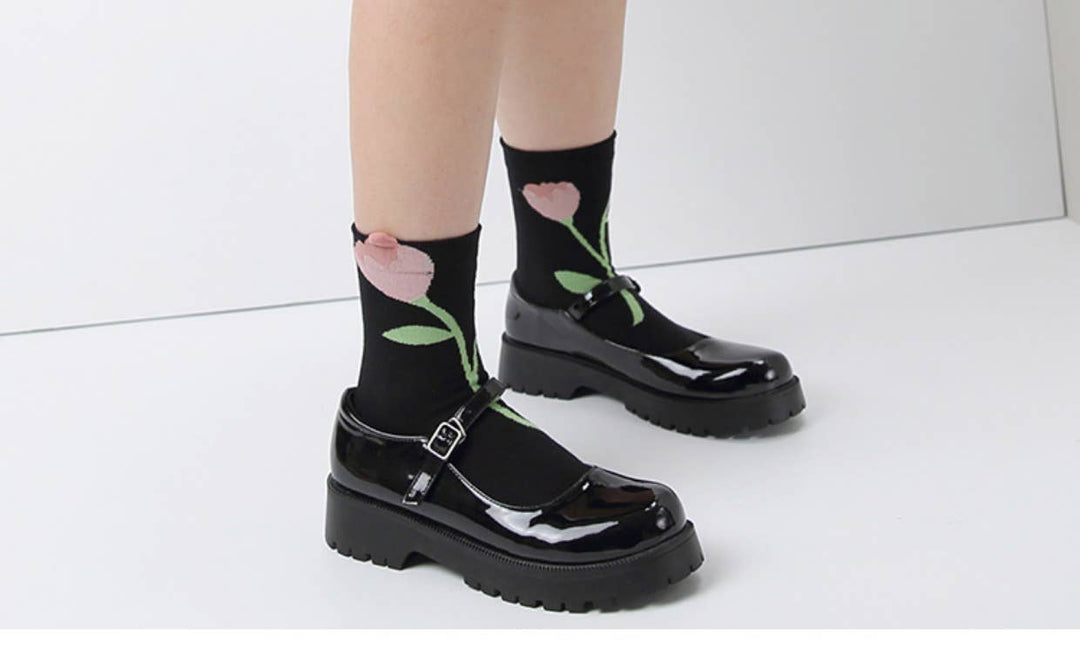 Three-dimensional flower socks with branches and leaves: Yellow