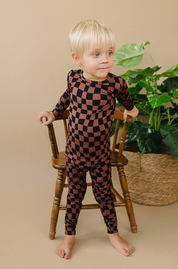 Bamboo Two Piece Set | Chocolate Wavy Checkered: 2T