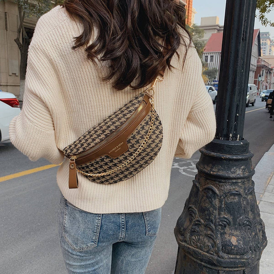 LEOPARD PRINT BLACK CHAIN STRAP FANNY BELT BAG_CWAB0923: BROWN2 / (OS) 1
