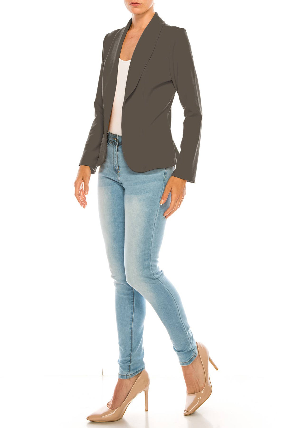 Women's Casual Office Work Long Sleeve Open Front Blazer: White / Small