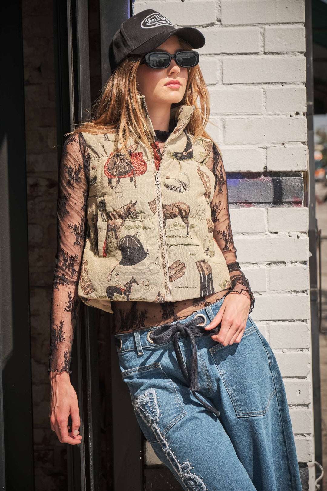 Western Jacquard Puffer Vest