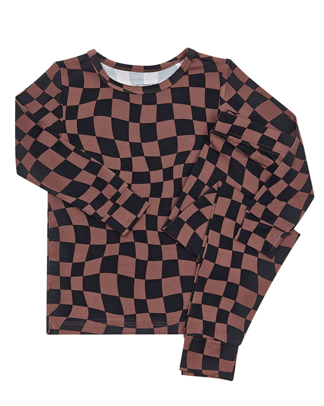 Bamboo Two Piece Set | Chocolate Wavy Checkered: 6-7Y