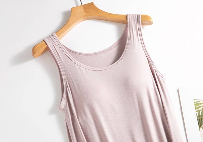 Daily built-in bra tank dress lounge sleeveless dress: LightPink