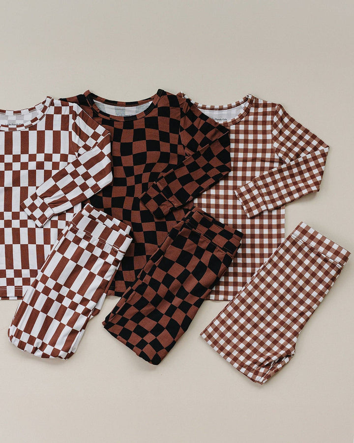 Bamboo Two Piece Set | Chocolate Wavy Checkered: 2T