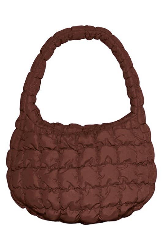 Puff Quilted Texture Shoulder Tote Bag: BROWN