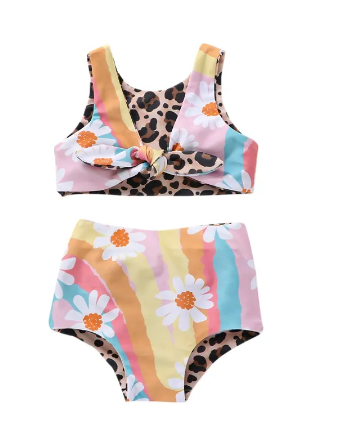 Rio Reversible Kids Bikini Swim: Animal Print/Floral