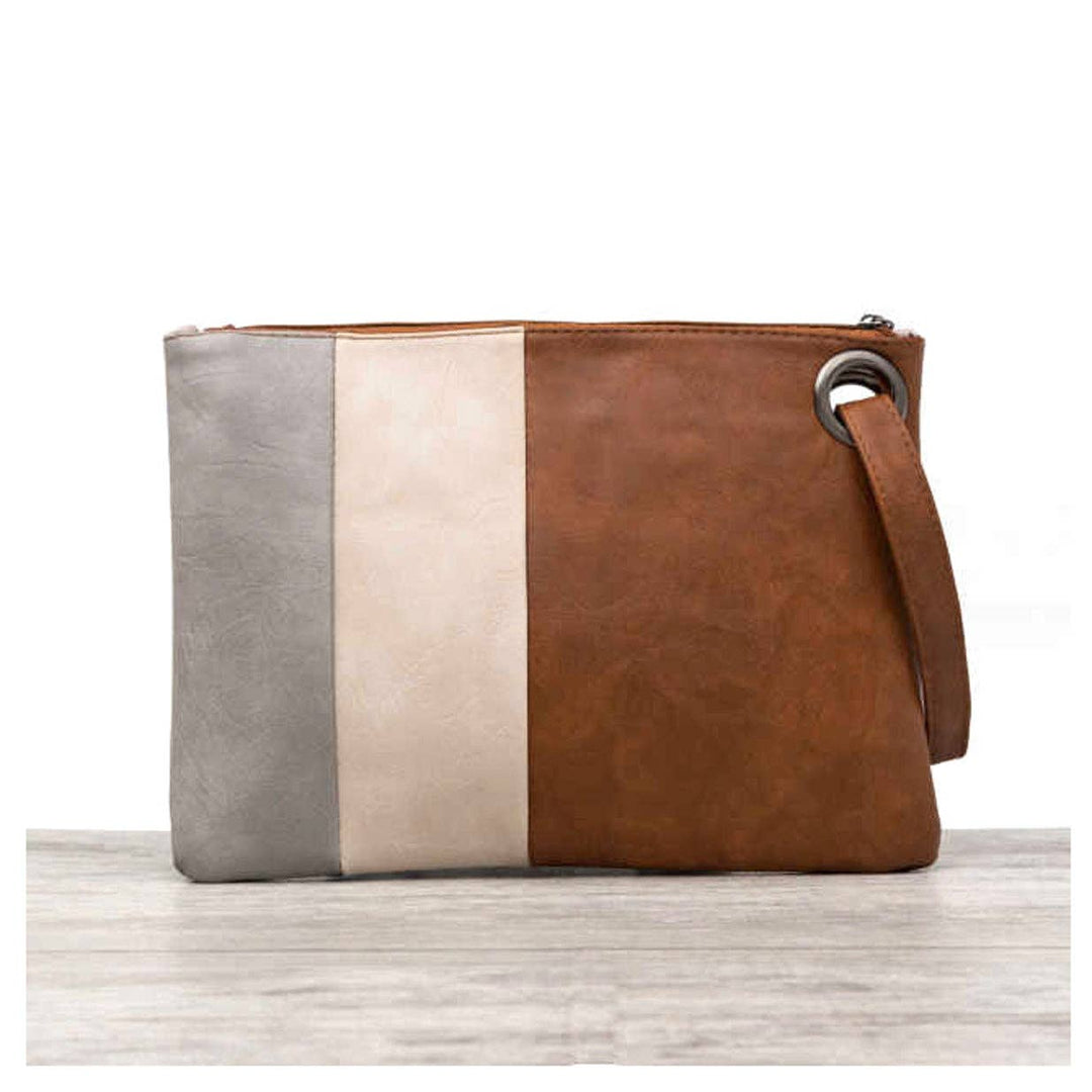 Oversize Everyday Color Block Clutch: Black/Cream/Chestnut