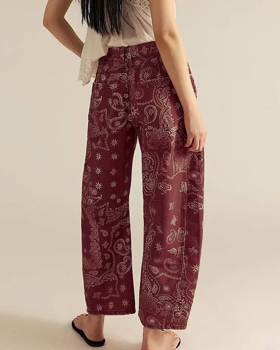 Y2k Western Vintage Paisley Printed Jeans: Python / L