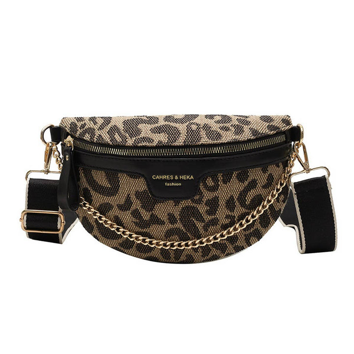 LEOPARD PRINT BLACK CHAIN STRAP FANNY BELT BAG_CWAB0923: BLACK1 / (OS) 1