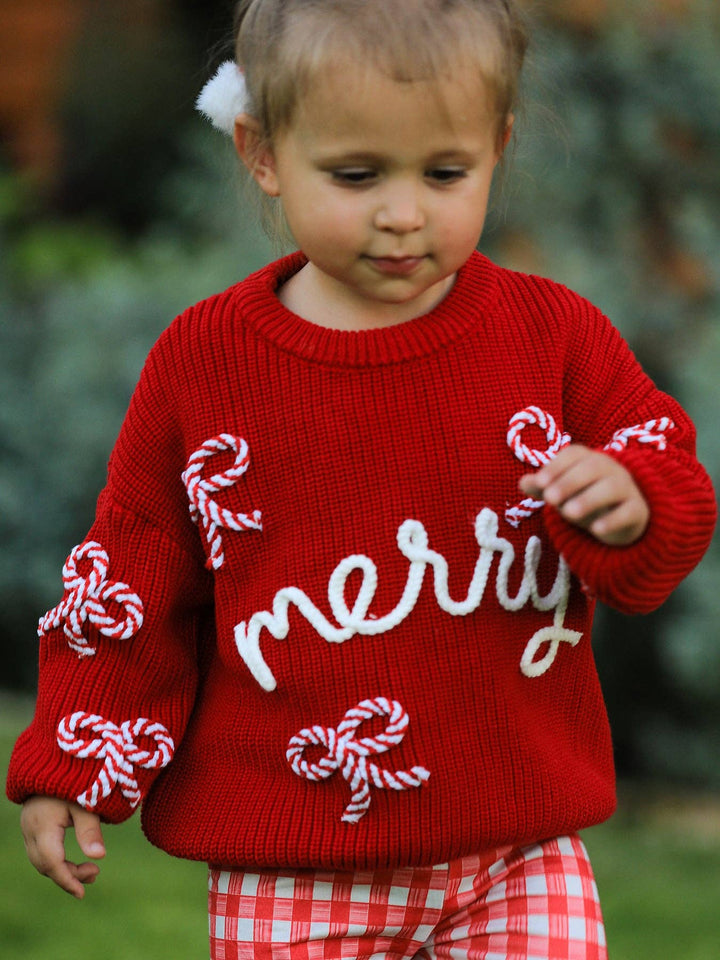 Mom and Me Winter Christmas Red "merry" Pullover Sweater:Kids