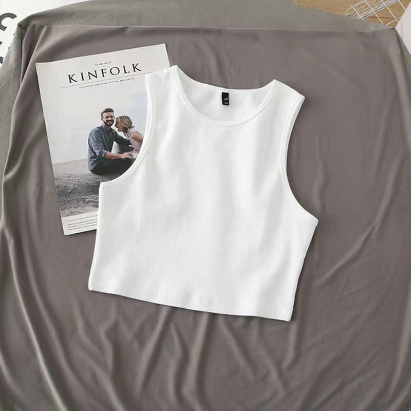 Daily r-neck sleeveless athletic crop tank top: Charcoal