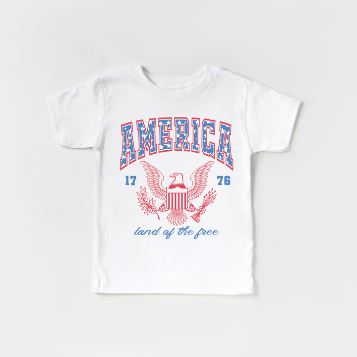 America Land of the Free Boy 4th of July Kids Shirt : WHITE