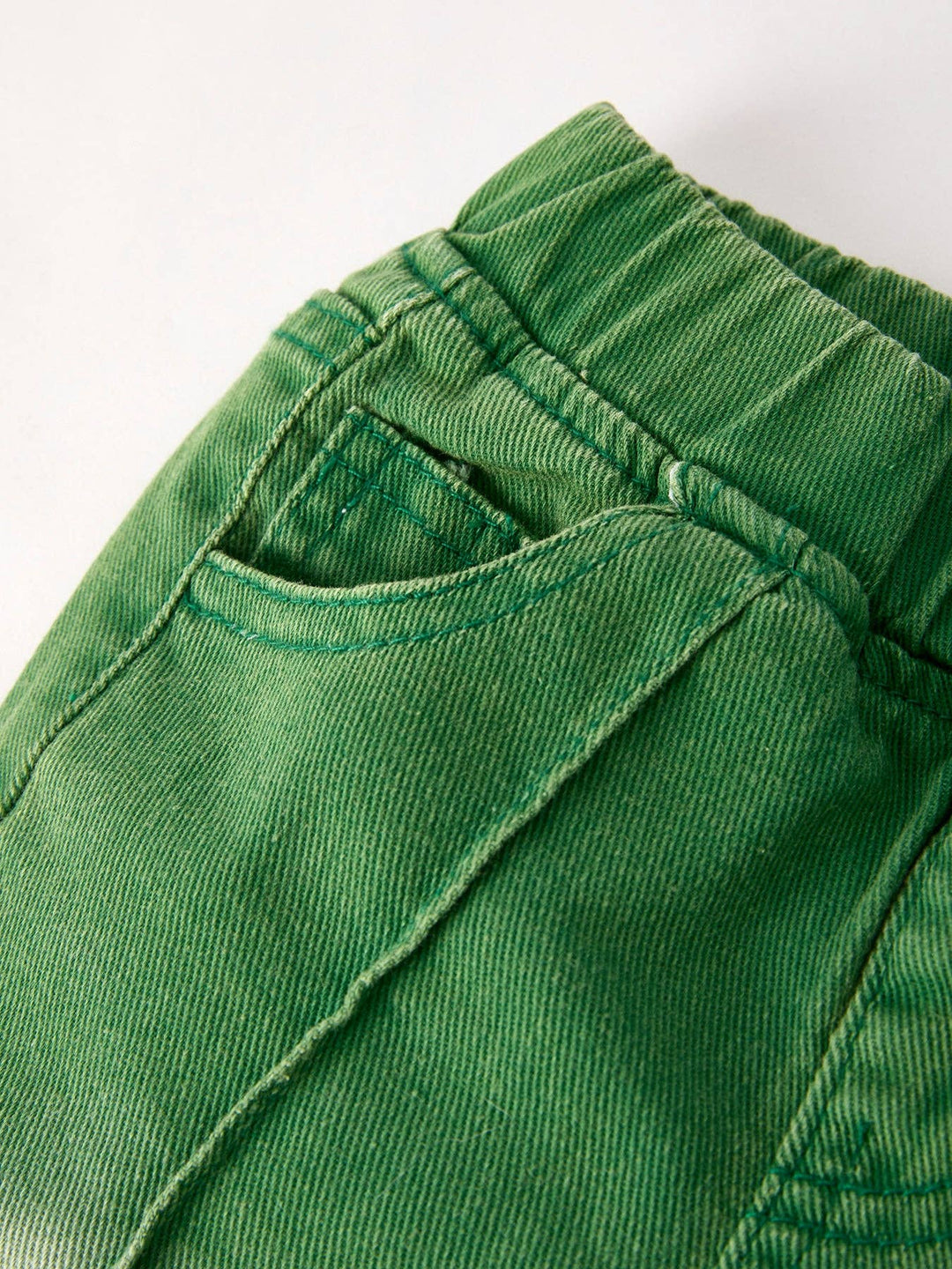 Green Flared Elastic Jeans-Girls