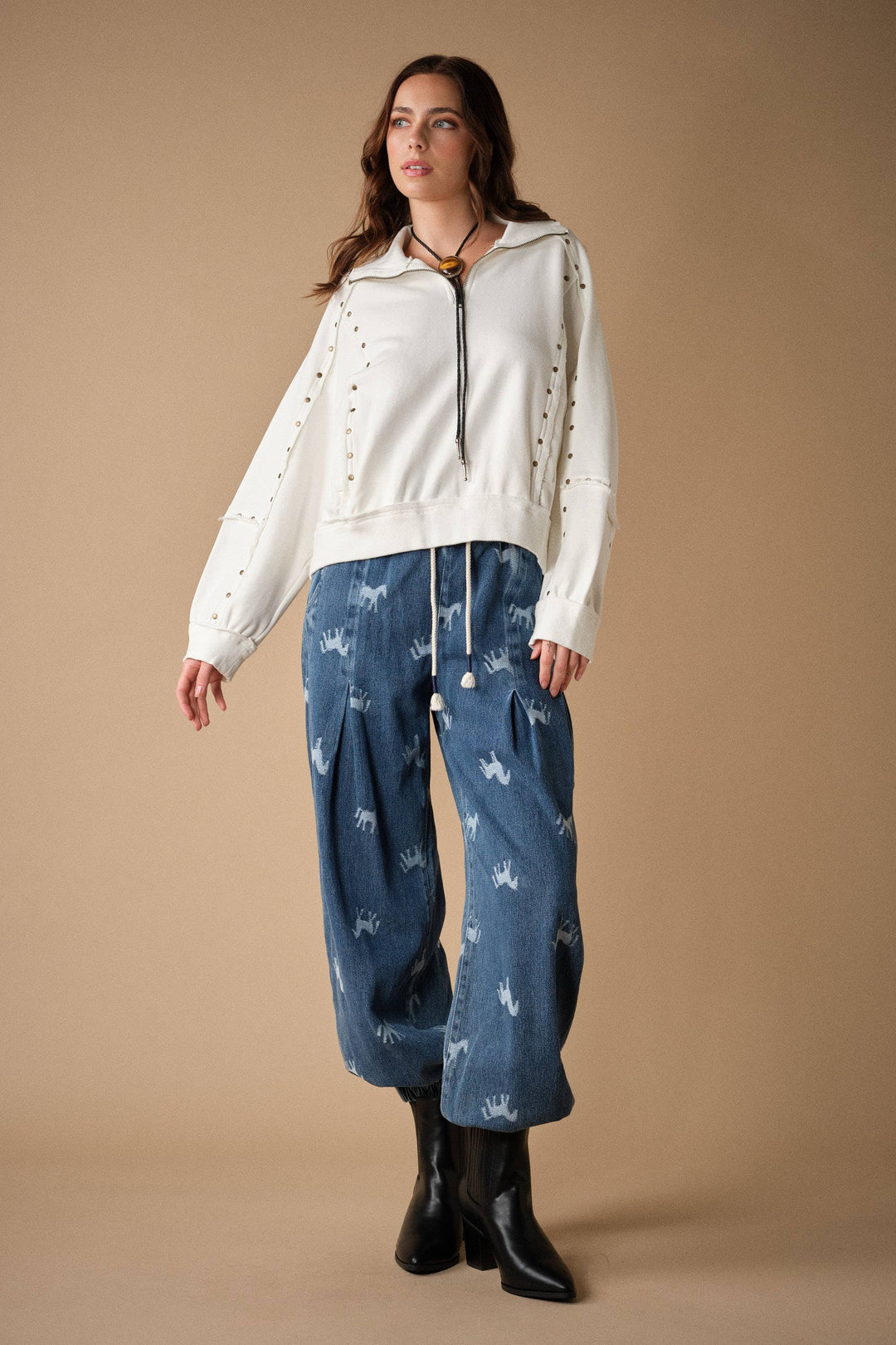 Horse Print Denim Jogger Pants