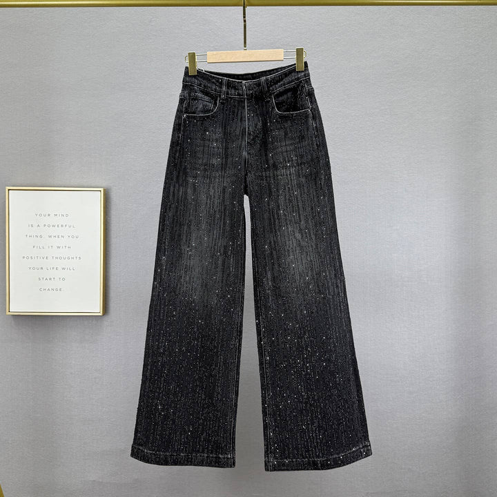 PT39Y All Over Rhinestone High Waist Wide Leg Jeans: Blue / English / S